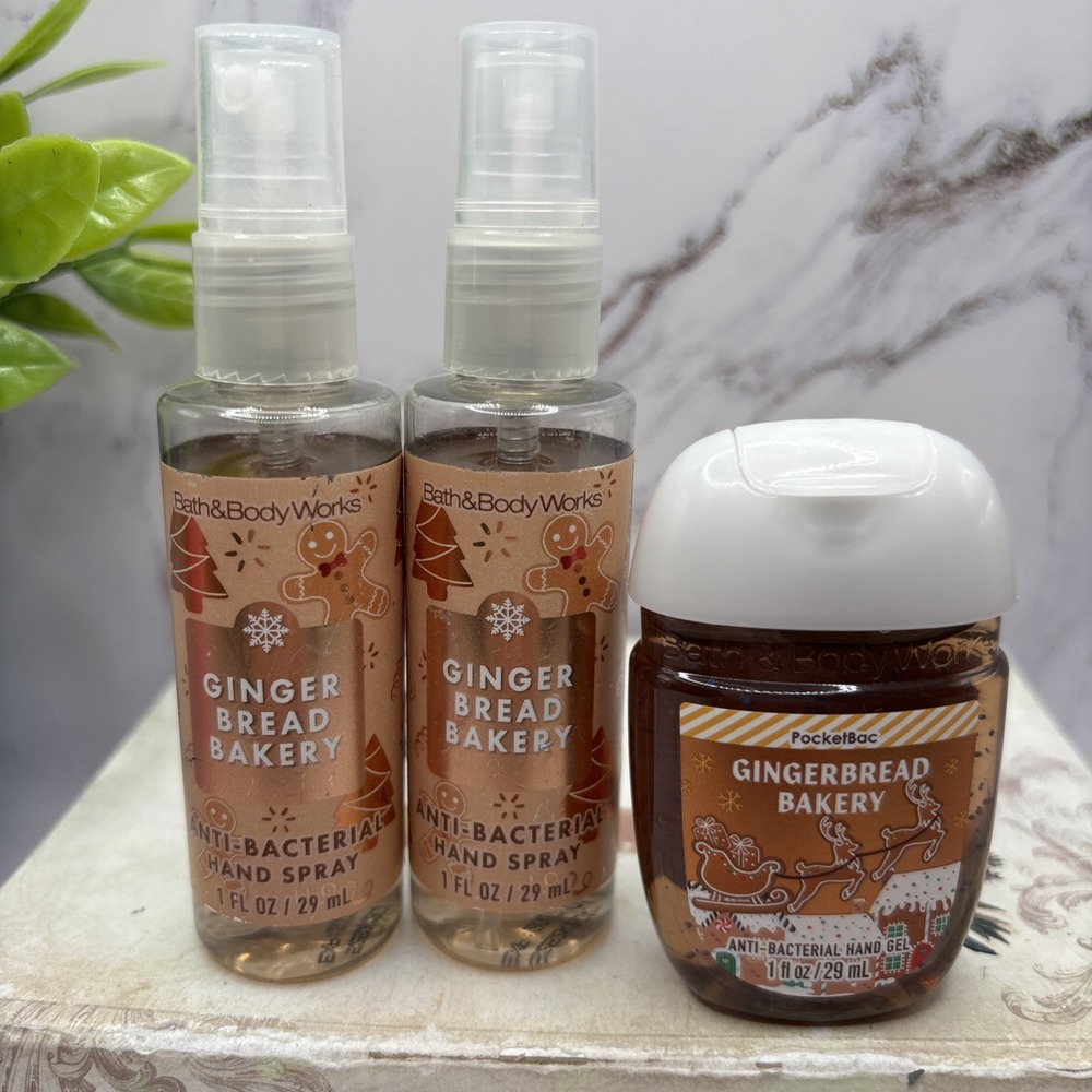 Bath & Body Works Gingerbread Bakery 3pc Hand Sanitizer Spray & PocketBac New